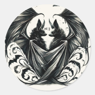 Black Cream Silver Gothic Love Bats Wedding Classic Round Sticker