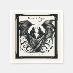 Black Cream Silver Gothic Love Bats Wedding Napkins