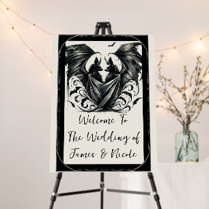 Black Cream Silver Gothic Love Bats Welcome Sign