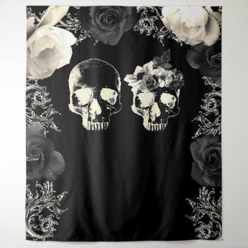 Black Cream Skeleton SkuLLS Photography Backdrop