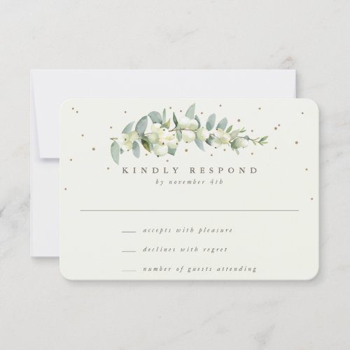 BlackCream SnowberryEucalyptus Stem Wedding RSVP Card