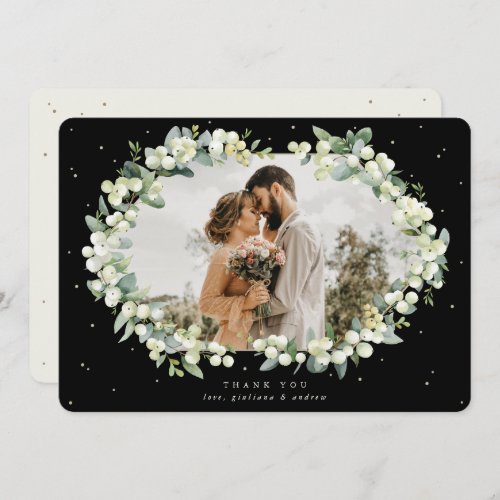 BlackCream SnowberryEucalyptus Wedding Photo Thank You Card
