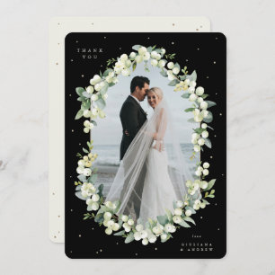Black/Cream Snowberry+Eucalyptus Wedding Photo Thank You Card
