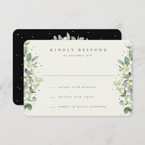 BlackCream SnowberryEucalyptus Wedding RSVP Card