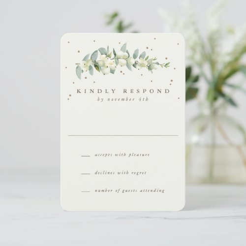 BlackCream SnowberryEucalyptus Wedding RSVP Card