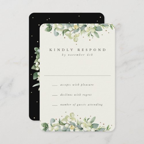 BlackCream SnowberryEucalyptus Wedding RSVP Card