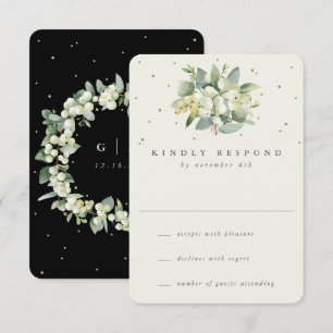 Black/Cream Snowberry+Eucalyptus Wedding RSVP Card