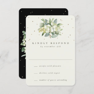 Black/Cream Snowberry+Eucalyptus Wedding RSVP Card