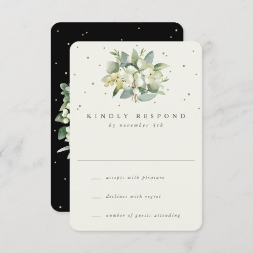 BlackCream SnowberryEucalyptus Wedding RSVP Card