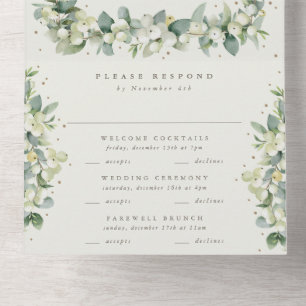 Black/Cream Snowberry+Eucalyptus Winter Wedding All In One Invitation