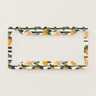 Black Cream Striped Citrus Fruit Botanical License Plate Frame
