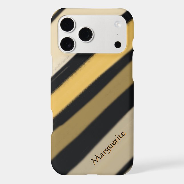 Black & Cream Stripes Custom Name  iPhone Case (Back)
