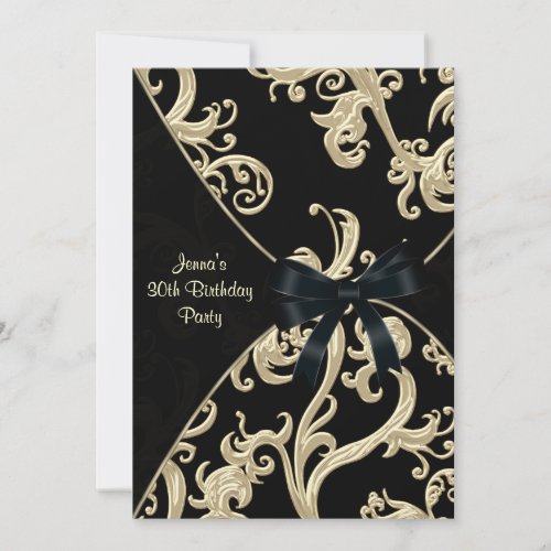 Black Cream Swirl 30th Birthday Party Invitation
