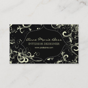 Black cream swirls business cards