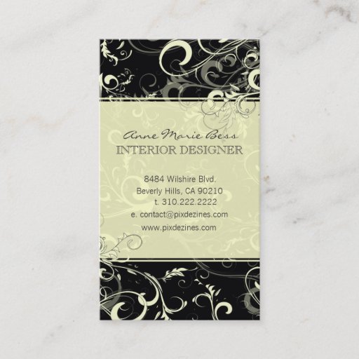 Customizable Black cream swirls  business cards