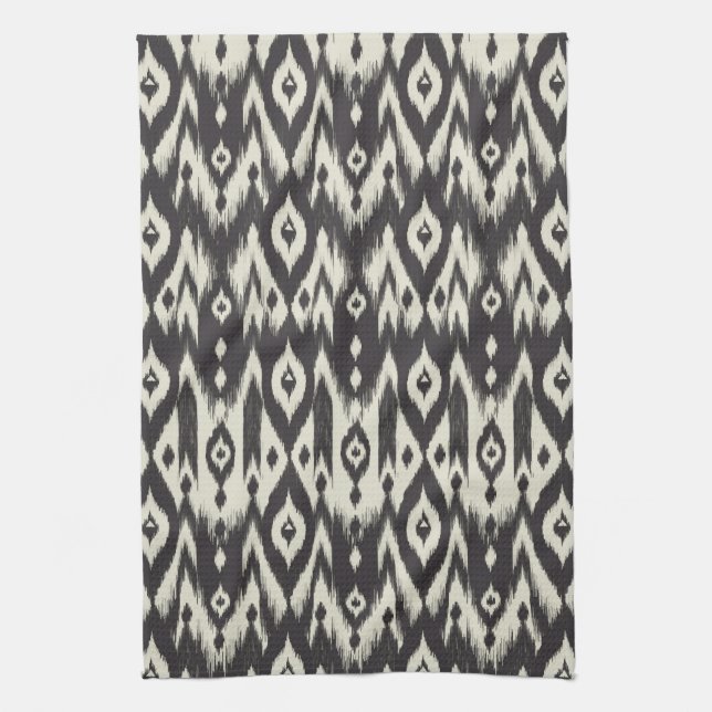 Black & Cream Tribal Ikat Towel (Vertical)