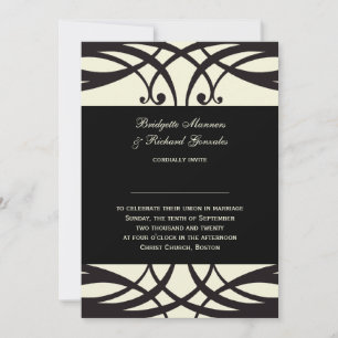 Black Cream Wedding Invitations Art Deco