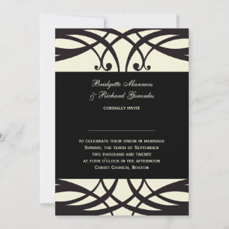 Black Cream Wedding Invitations Art Deco