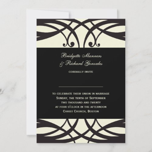 Black Cream Wedding Invitations Art Deco