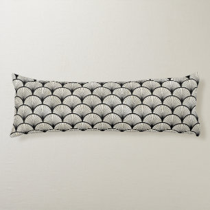 BLACK & CREAM WHITE ART DECO FAN STYLE PATTERN BODY PILLOW