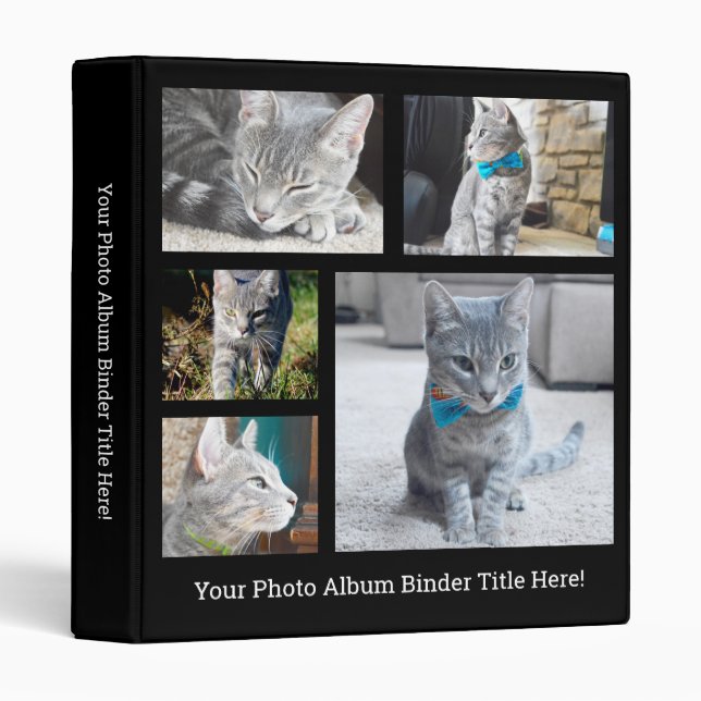 Black Create Your Own Collage Personalized Photo 3 Ring Binder (Front/Spine)