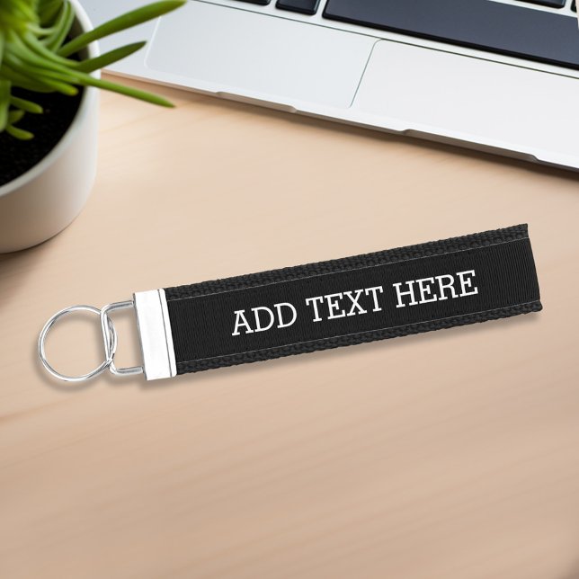 Black Create Your Own - Make It Yours Custom Text Wrist Keychain (Personalize this wrist keychain with your own text - Custom lanyard keychain)