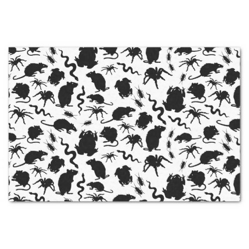 Black Creepy Crawly Critters Rats Horror Pattern Tissue Paper