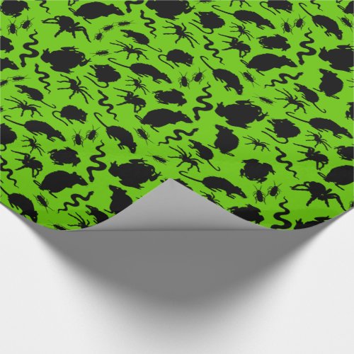 Black Creepy Crawly Critters Rats Horror Pattern Wrapping Paper