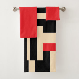 Black Creme Red Broad Stripe Geo Bath Towel Set