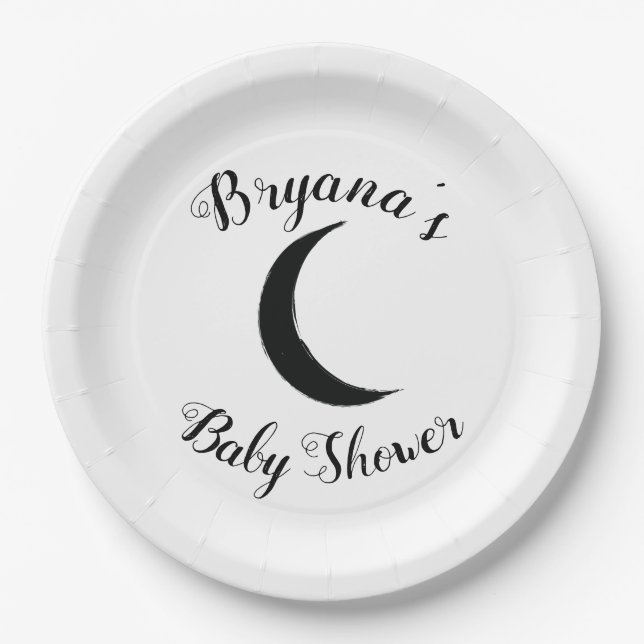 Black Crescent Dark Moon Astrology Zodiac Party Paper Plates (Front)