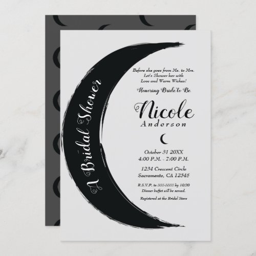 Black Crescent Dark Moon Celestial Bridal Shower Invitation