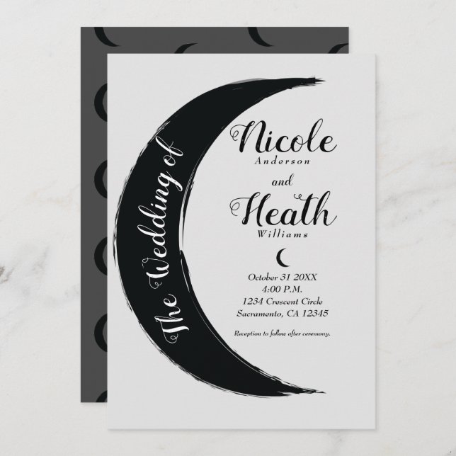 Black Crescent Dark Moon Celestial Night Wedding   Invitation (Front/Back)