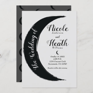 Black Crescent Dark Moon Celestial Night Wedding   Invitation