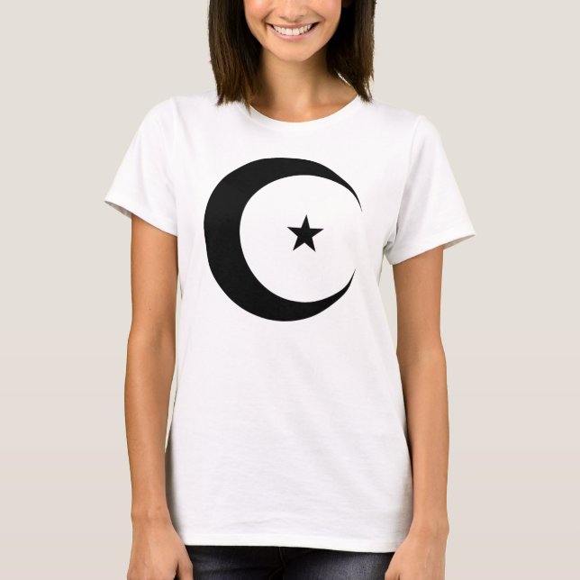 Black Crescent Moon and Star for Ramadan T-Shirt (Front)
