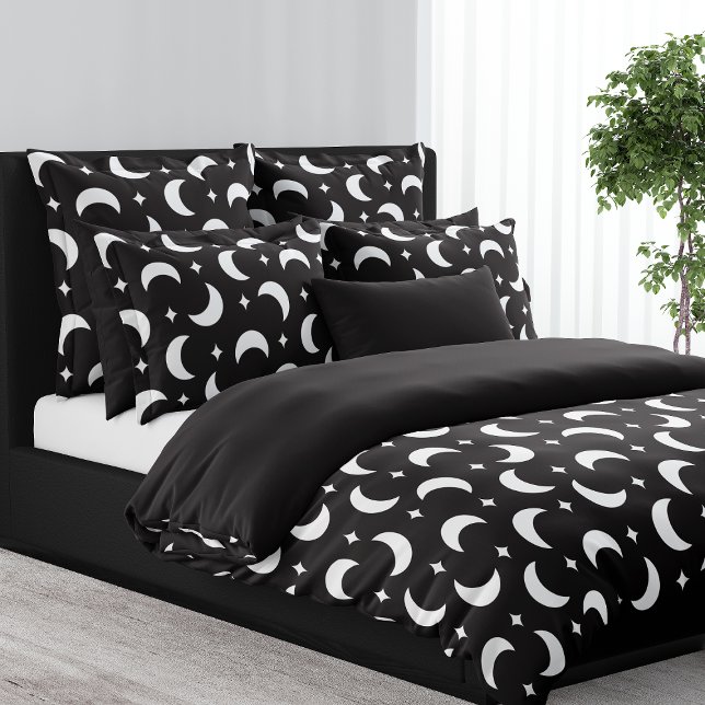 Black Crescent Moon And Stars Celestial Duvet Cover (Creator Uploaded)