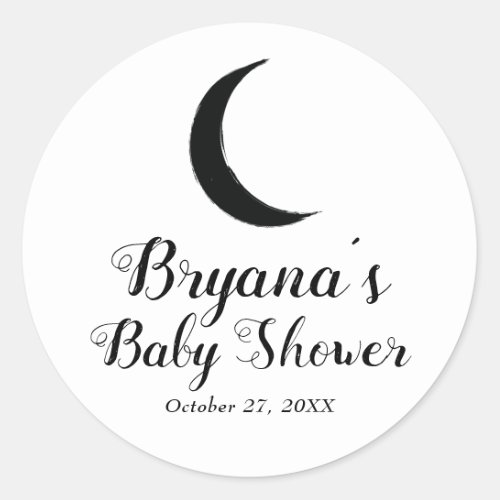 Black Crescent Moon Astrology Zodiac Baby Shower   Classic Round Sticker