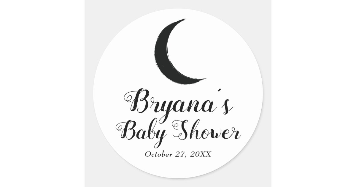 Black Crescent Moon Astrology Zodiac Baby Shower Classic Round Sticker