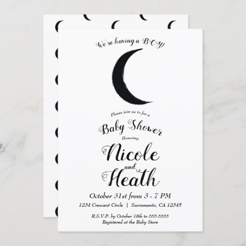 Black Crescent Moon Astrology Zodiac Baby Shower Invitation