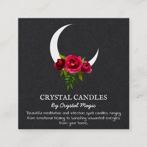 Black Crescent Moon Crystal Candle Intention Spell Square Business Card