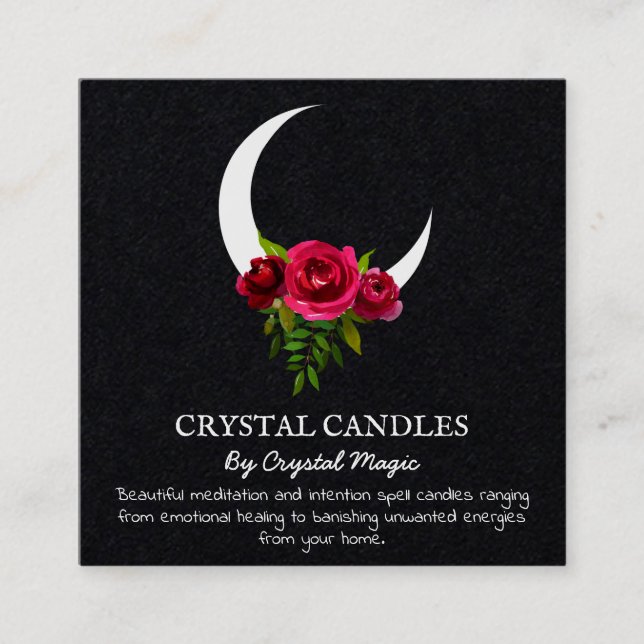 Black Crescent Moon Crystal Candle Intention Spell Square Business Card (Front)