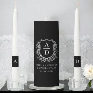 Black Crest Modern Monogram Wedding Unity Candle Set