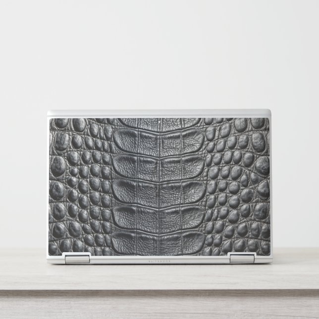 Black Crocodile Alligator Faux Leather Print HP Laptop Skin (Front)