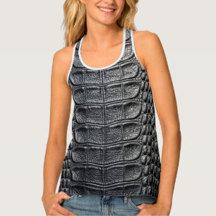 Black Crocodile Alligator Faux Leather Print Tank Top