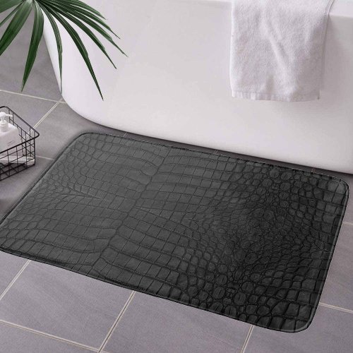 Black Crocodile Leather Print Bath Mat