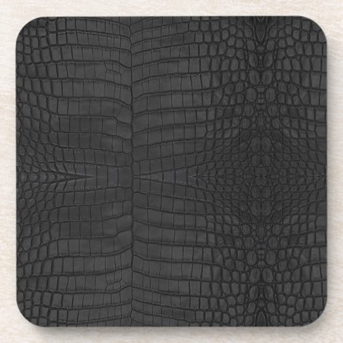 Black Crocodile Leather Print Beverage Coaster