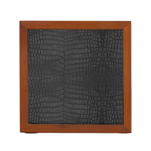 Black Crocodile Leather Print Desk Organizer