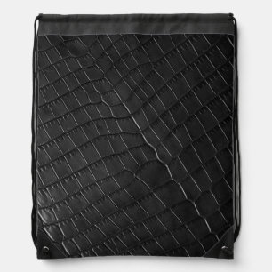 Black Crocodile leather print Drawstring Bag