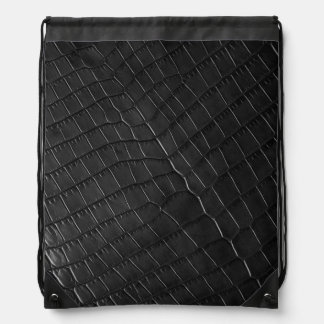 Black Crocodile leather print   Drawstring Bag