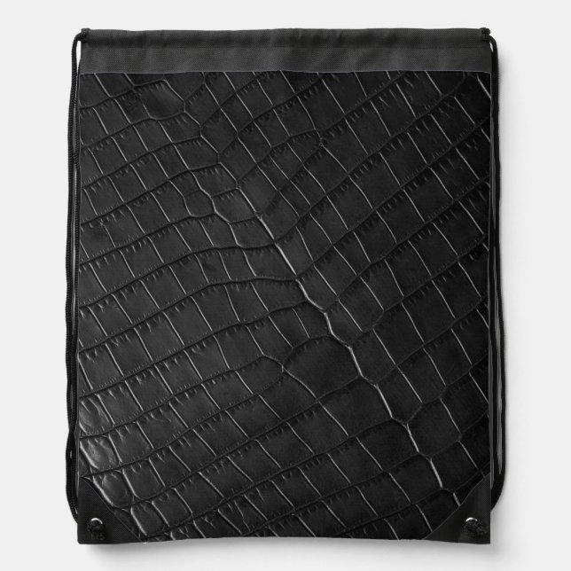 Black Crocodile leather print   Drawstring Bag (Front)