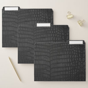 Black Crocodile Leather Print File Folder